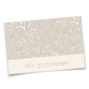 Glückwunschkarte mit Blindprägung von Blumen und Silberfolienprägung