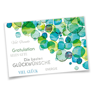 Glückwunschkarte mit grünen und blauen Bubble-Elementen