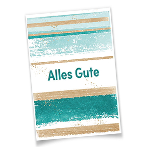 Universal-Glückwunschkarte mit dem Schriftzug Alles Gute und mintbraunen Farbstreifen, inkl. weißem Einlegeblatt und Umschlag