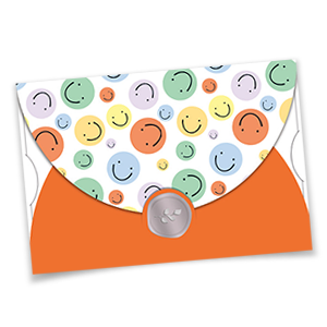 Lustige Smiley-Grußkarten mit bunten Smileys, Silberprägung und kreativer Faltung mit Schlitzverschluss