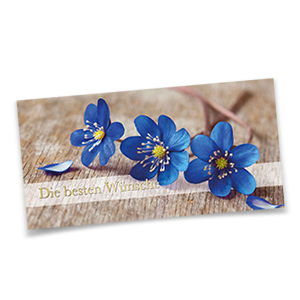 Hübsche, geschäftliche Glückwunschkarten mit abgebildeten blauen Blüten.